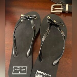 Kate Spade Glossy Black Sandals with Bow